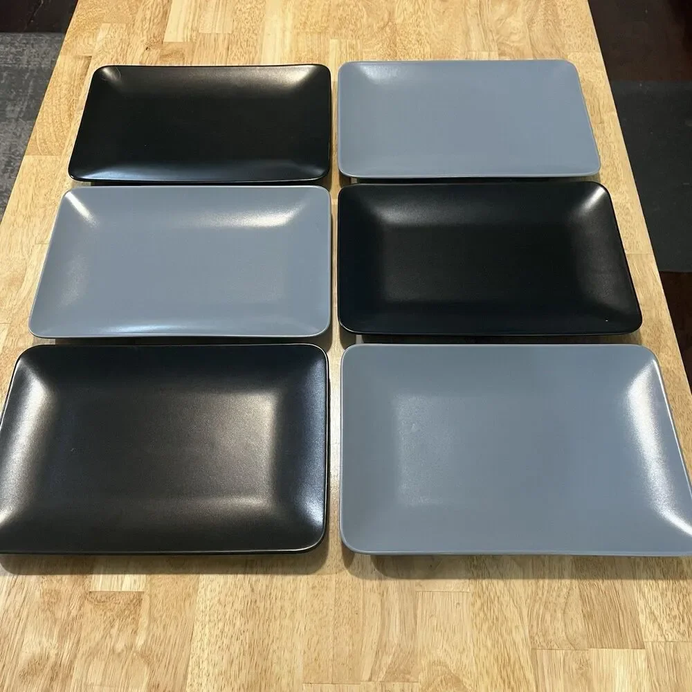 IKEA Dinera 18691 Rectangular Dinner Plate Set of 6 Gray Black 11.5” x 8”